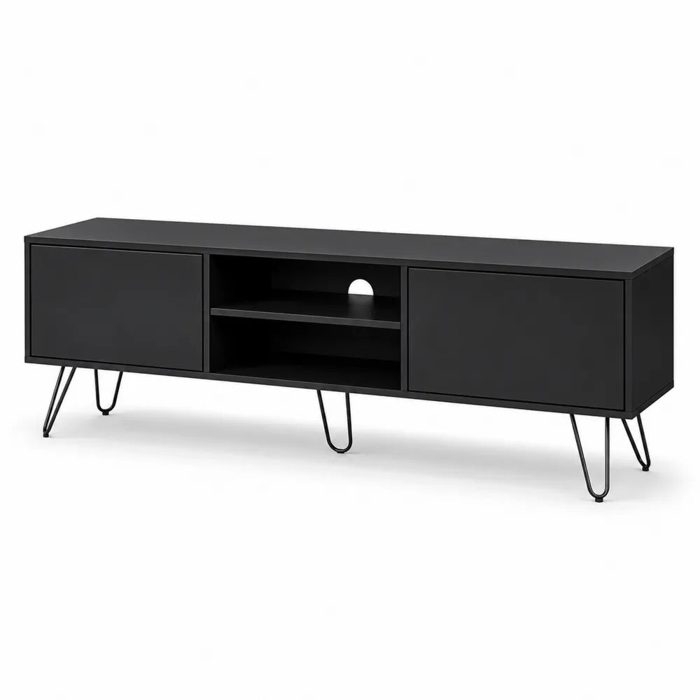 Mobile TV nero in legno e acciaio 120x40x45 cm