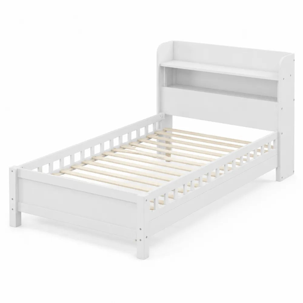 Letto singolo in legno con libreria bianco