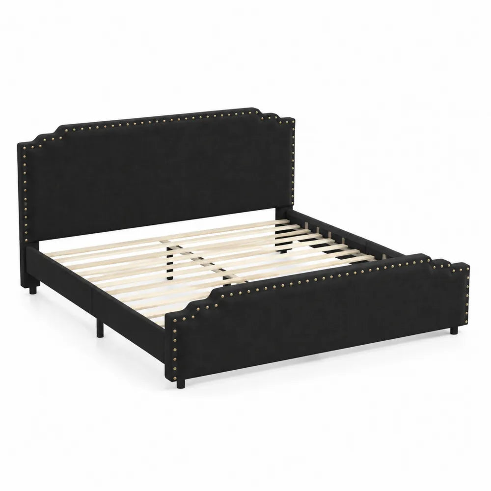 Letto matrimoniale in tessuto con borchie 200x160 cm