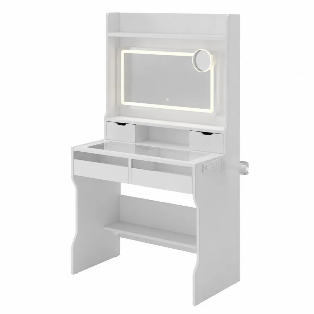 Toeletta con Specchio LED in MDF Bianco