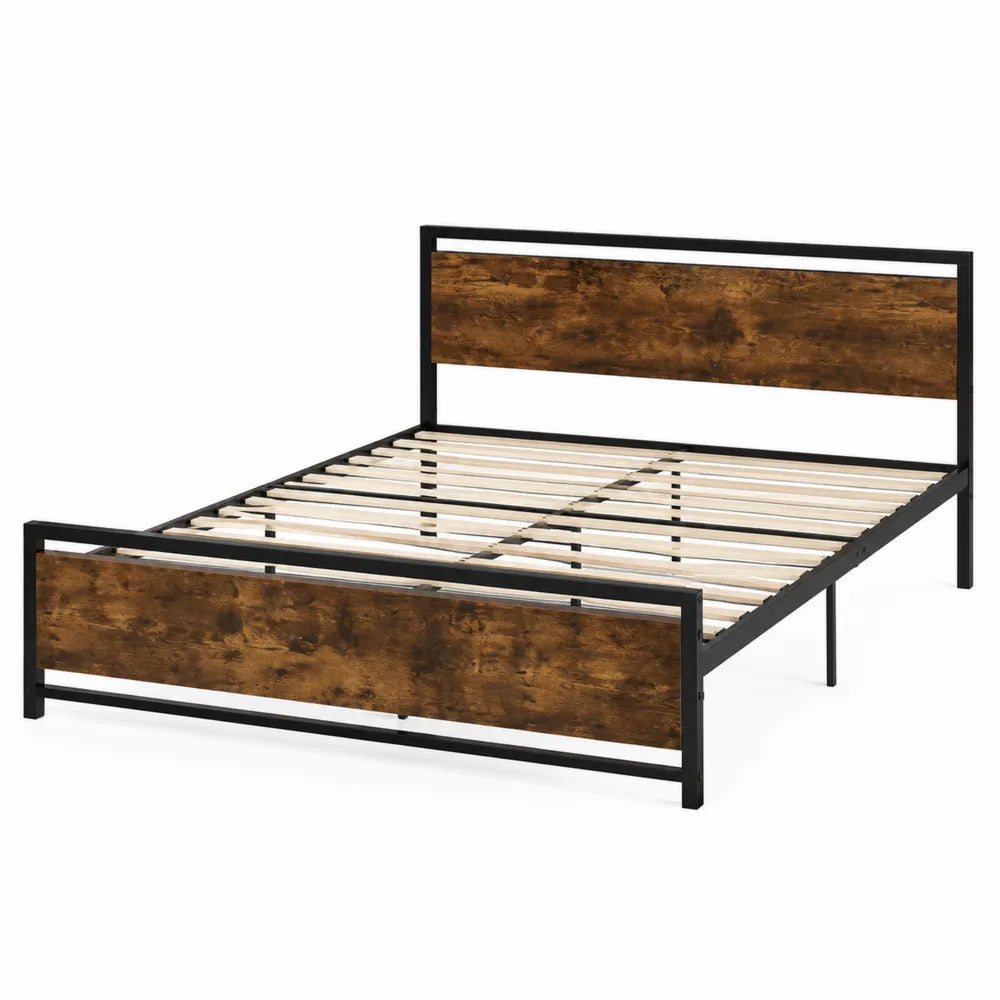 Letto matrimoniale in metallo e legno marrone 200x160 cm