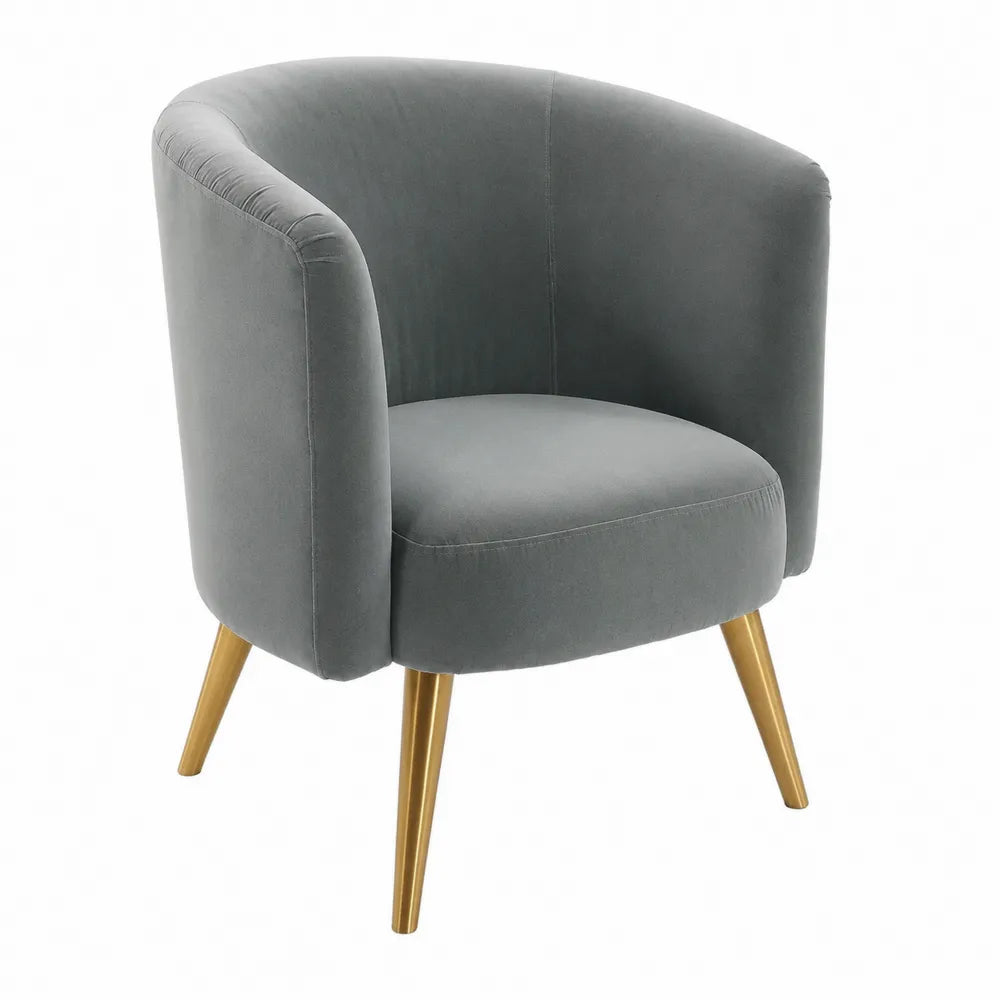 Poltrona in Velluto Grigio con Gambe in Metallo Dorato