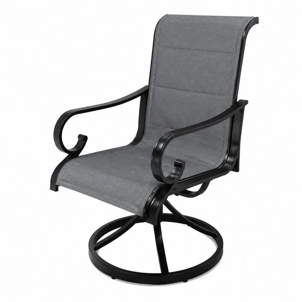 Sedia da giardino in metallo nero e tessuto grigio
