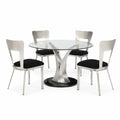 Set Tavolo Rotondo in Vetro e Sedie in Acciaio Inox