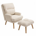 Set Poltrona con Poggiapiedi in Tessuto Crema Legno