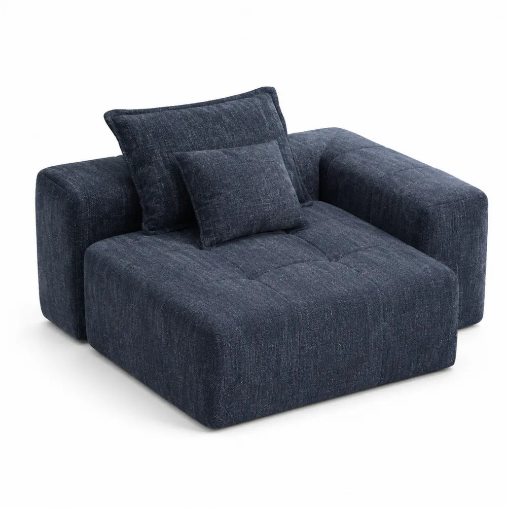 Poltrona in Tessuto con Cuscini Blu Scuro