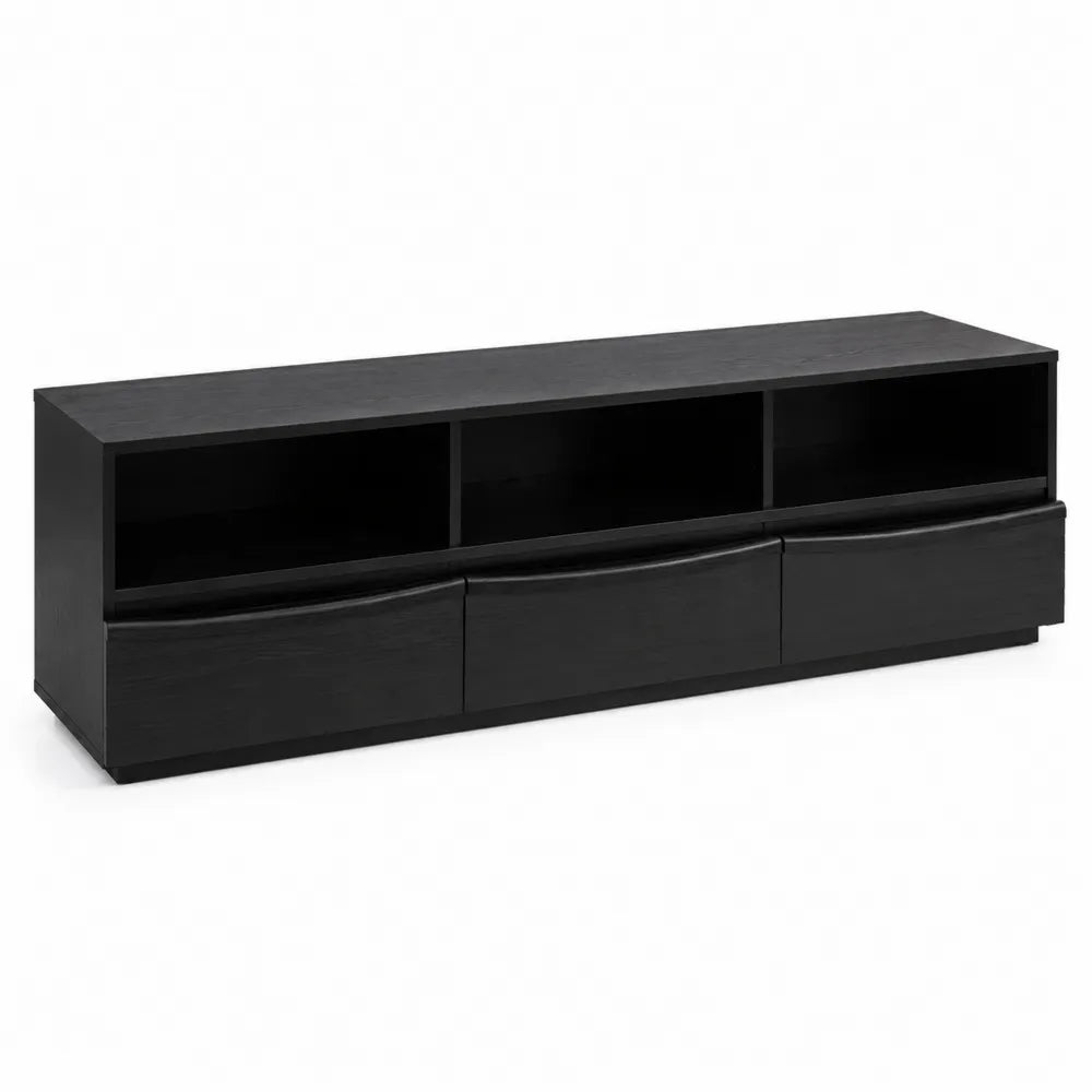 Mobile TV in MDF nero con tre cassetti e vani