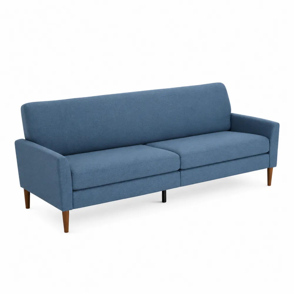 Divano 3 posti Blu Tessuto Legno massello