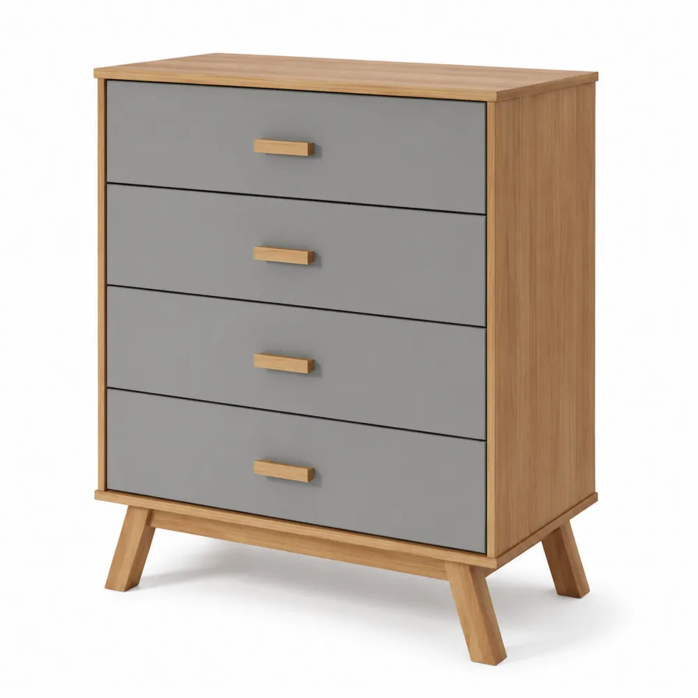 Cassettiera in MDF e Legno di Rovere, 4 Cassetti Grigio e Rovere