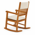 Sedia a dondolo in legno di teak con cuscini crema