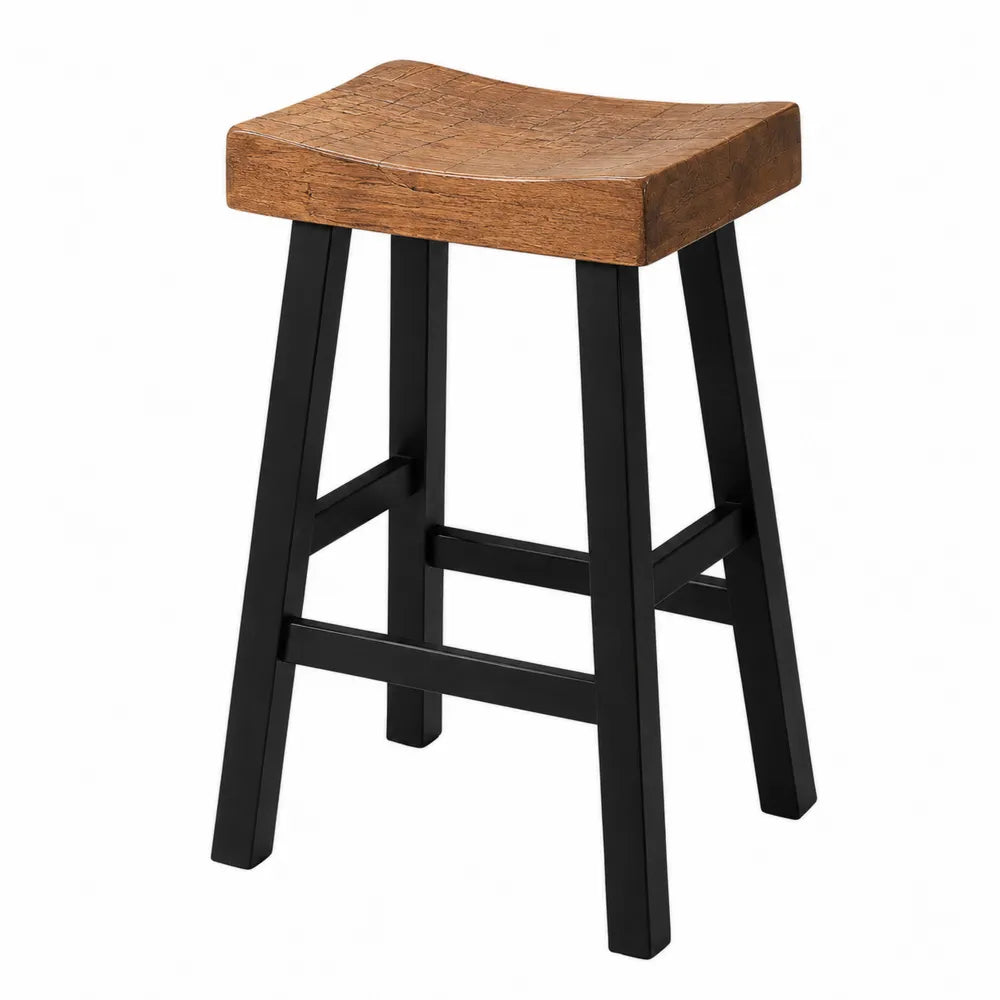 Sgabello in legno massello e metallo nero