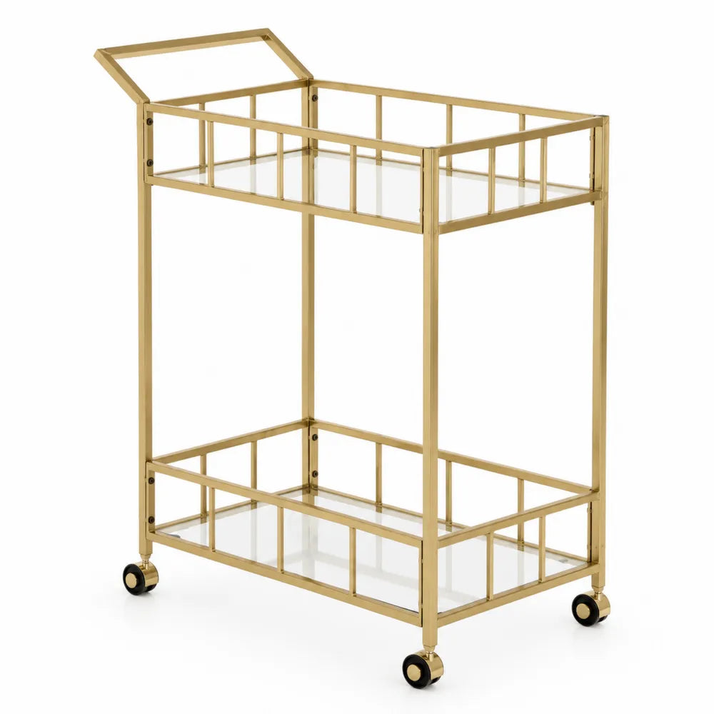Carrello di Servizio in Metallo con Ripiani in Vetro Temperato Oro