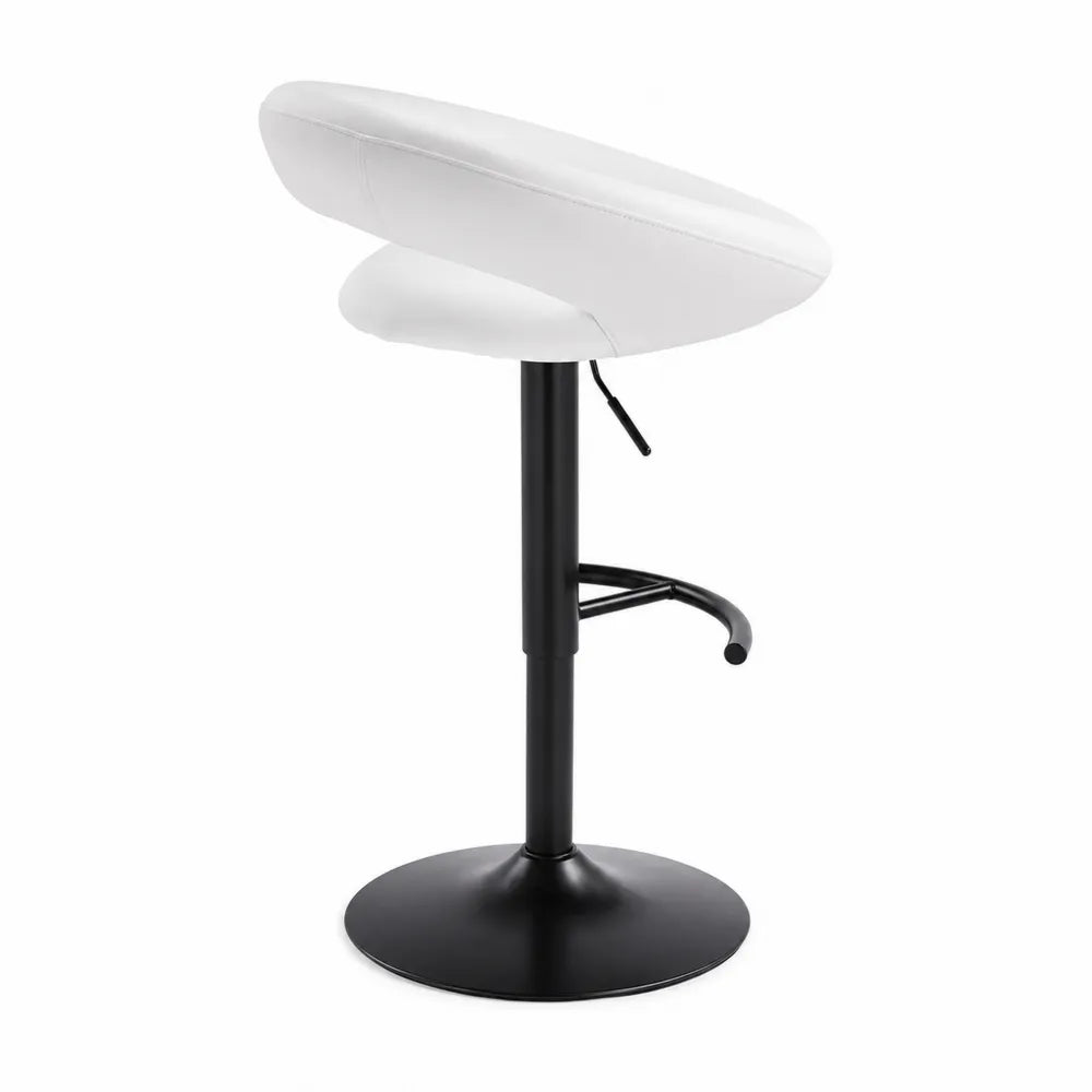Sgabello da Bar in Pelle Sintetica Bianca con Base in Metallo