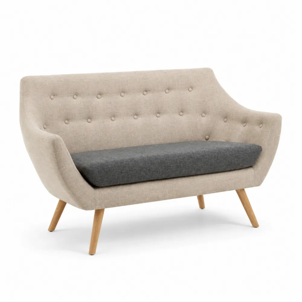 Divano a 2 Posti in Tessuto Poliestere Beige con Cuscino Grigio
