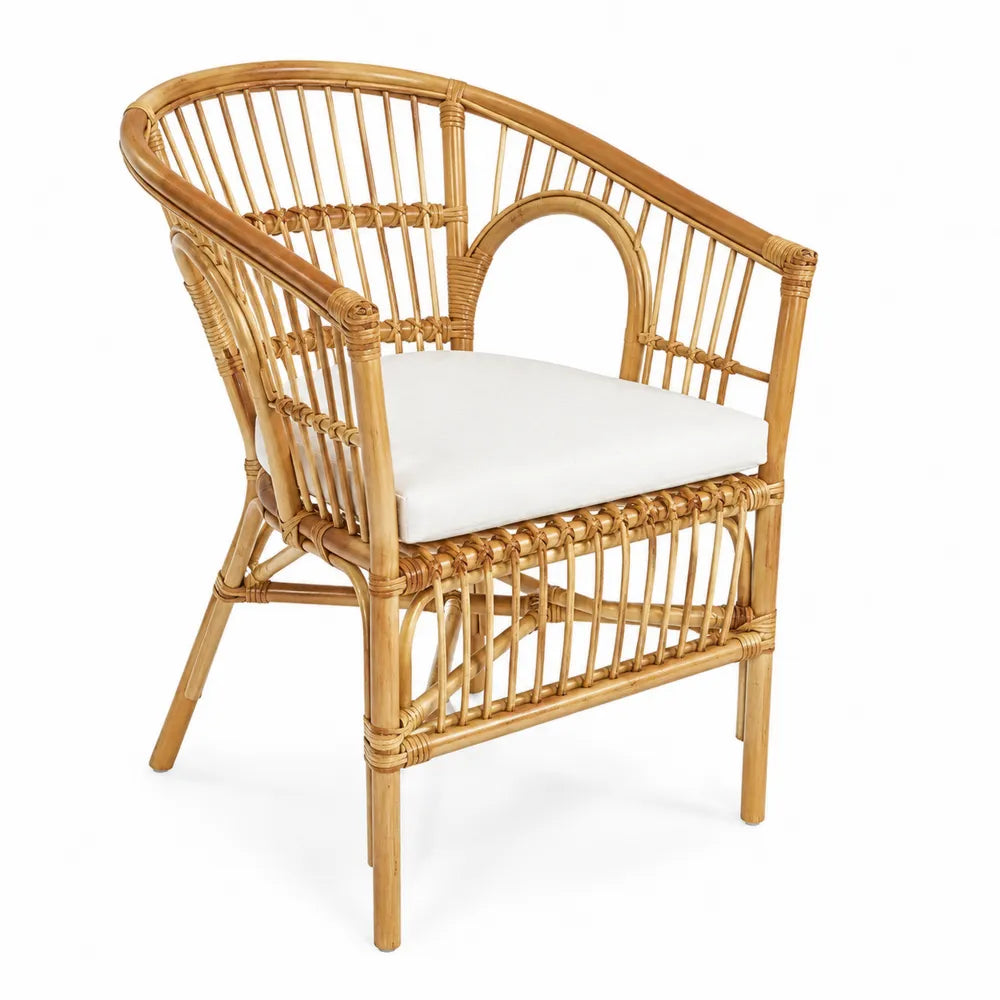 Sedia in Rattan con Cuscino Bianco