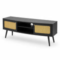 Mobile TV in Legno e Rattan Nero e Naturale 120x40x50 cm
